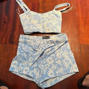 Blue Zara shorts and top set